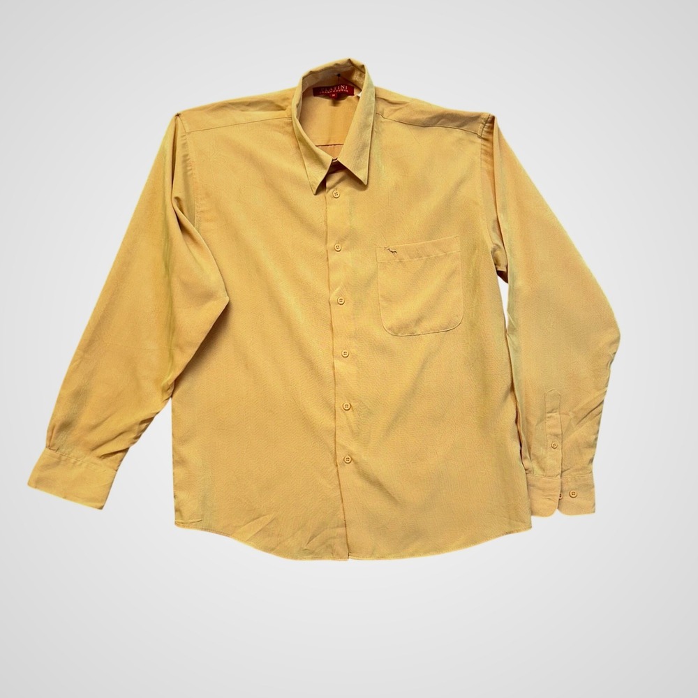 Platini Jeans Cougar Shirt Mens M Gold/Peach Herringbone Microlon Peach Skin